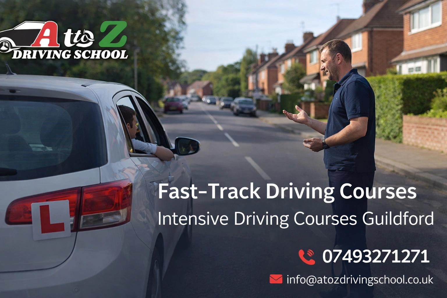 Learner driver practising during intensive driving lessons in Guildford