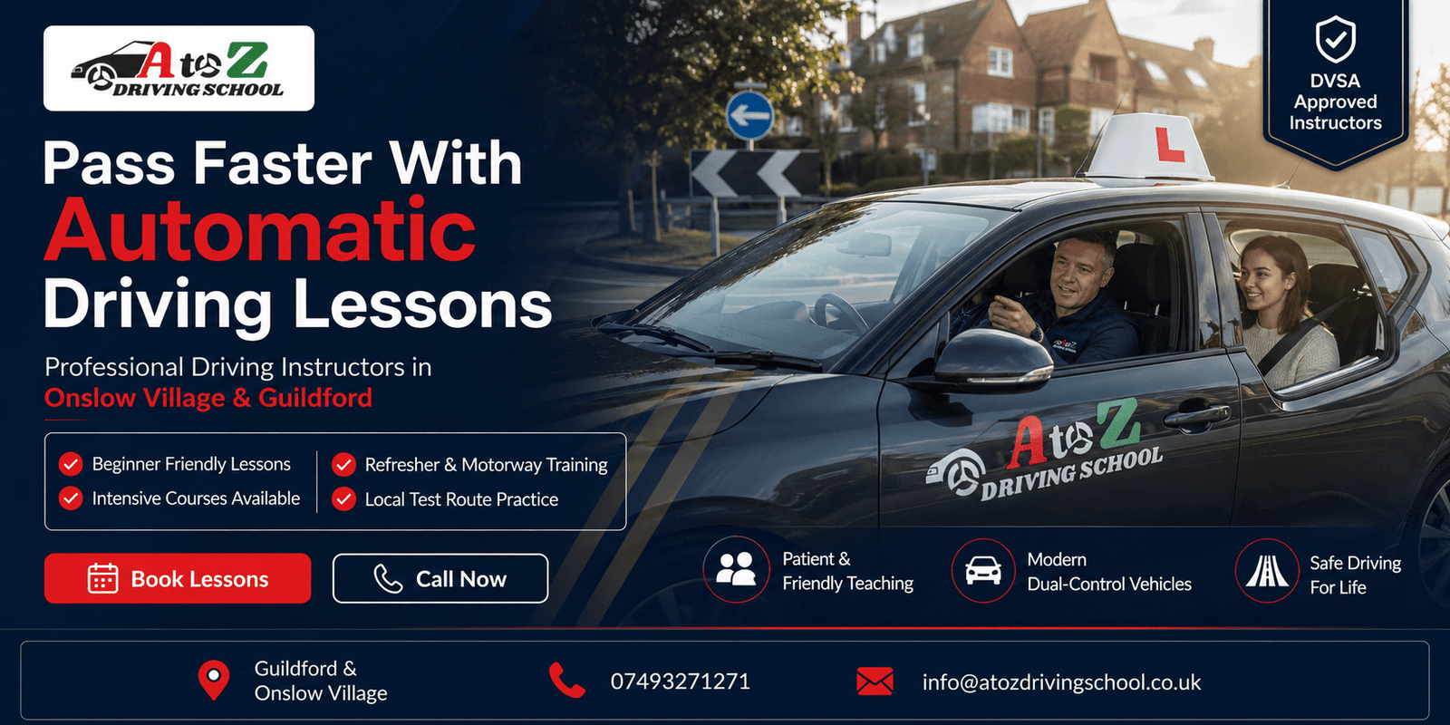 Drive confidently with A to Z Driving School Guildford instructor