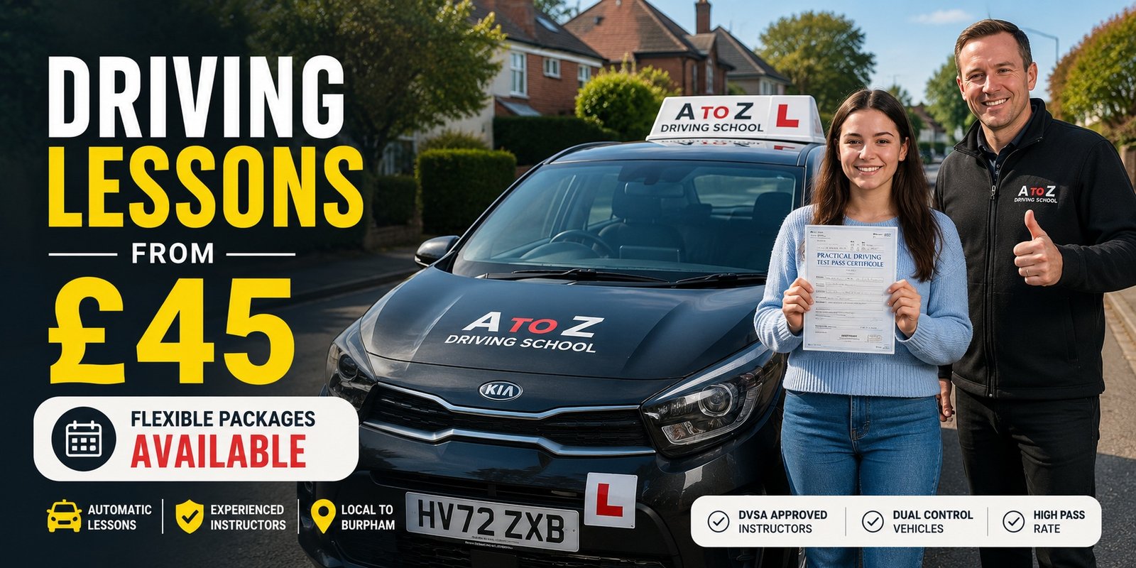 Flexible driving lesson schedule in Burpham Guildford