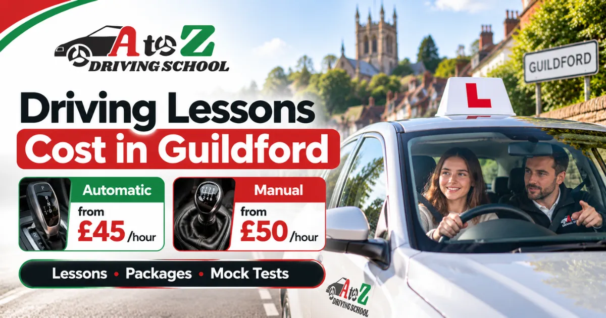 Driving lessons cost in Guildford for automatic and manual lessons
