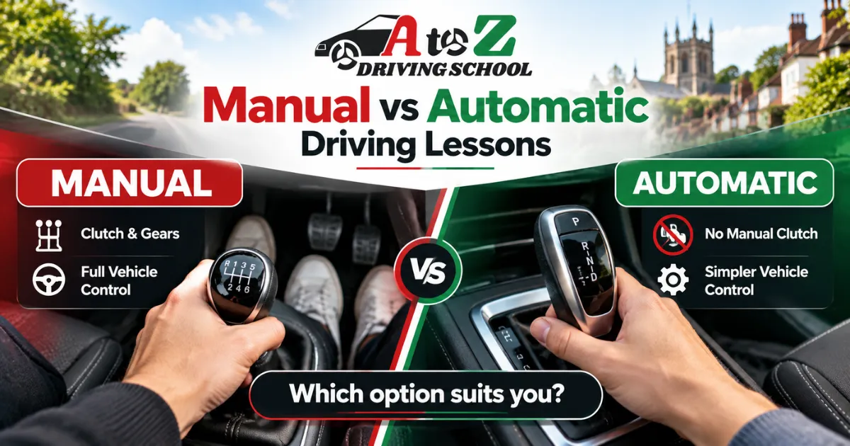 Manual vs automatic driving lessons in Guildford showing clutch and gear controls