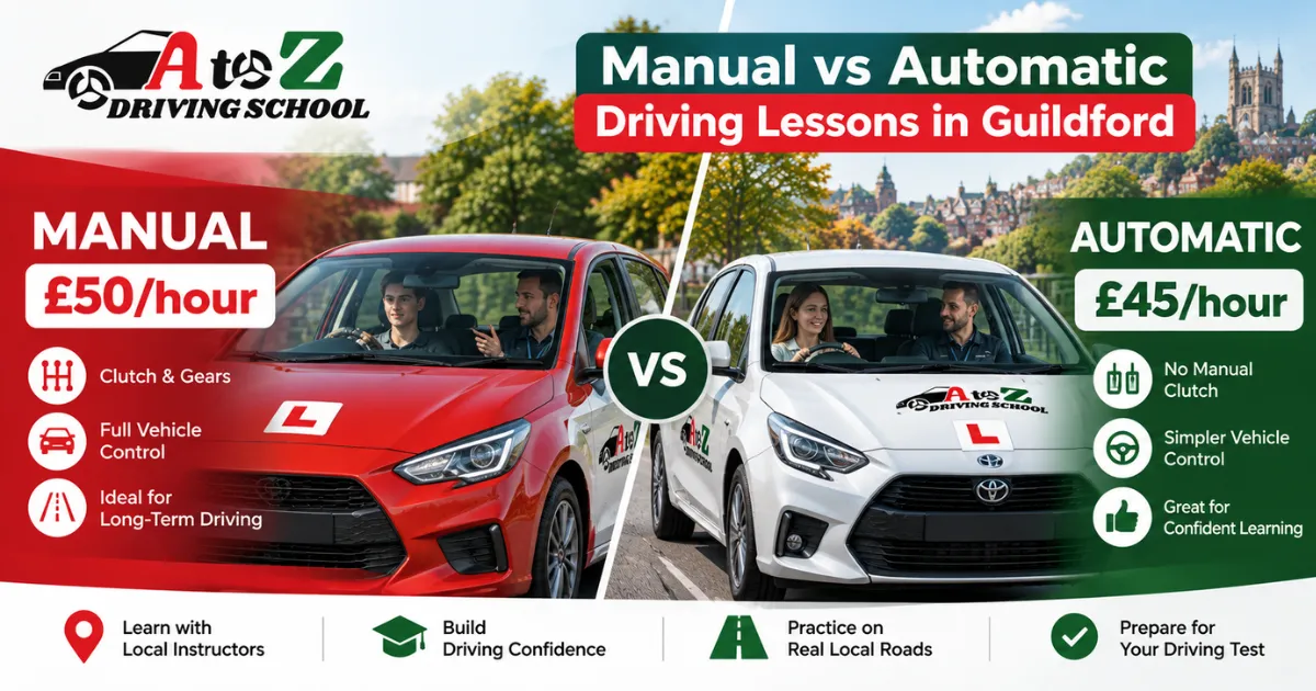 Manual vs automatic driving lessons in Guildford