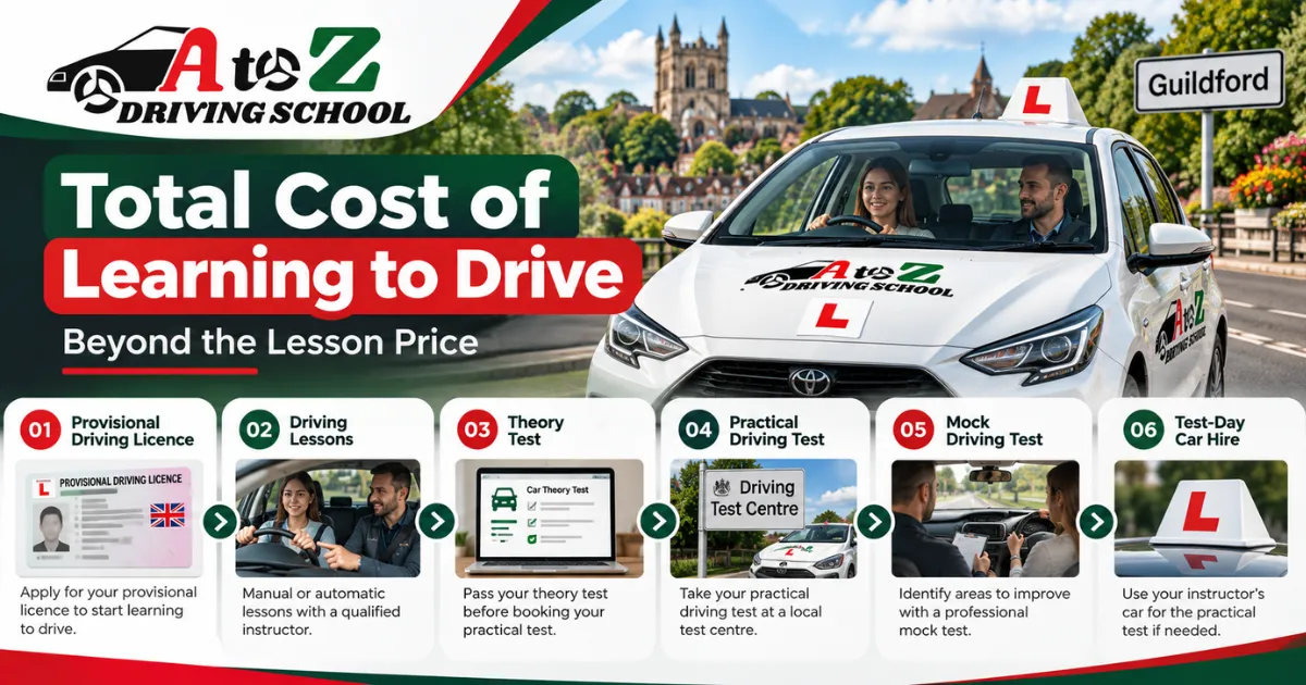 Total cost of learning to drive in Guildford